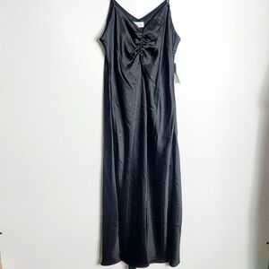 NWT Tahari Arthur S. Levine Silky Black Lightweight Night Slip Maxi Dress Size L